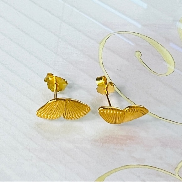 Monarch Butterfly Wings 18k Gold Plated S925 Sterling Silver Stud Earrings 2pc - Picture 2 of 5
